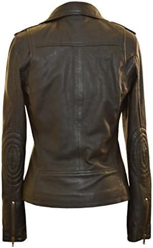 Faneema Women's Riva Moto Leather Jacket, Espresso Brown (Plus Size) (1X)
