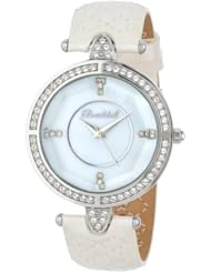 Bombshell Womens BS1076-PEARL Lola Swarovski Crystal Stone White Quilted Italian Leather Strap Watch