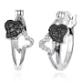 Sterling Silver Black and White Diamond Heart Hoop Earrings