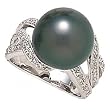 14k White Gold, Diamond & Tahitian Black Pearl Ring (0.38ctw)- Sizes 6-8