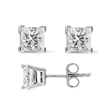 Princess Cut Diamond Stud Earrings (Screw Backing) 0.75 carats, D Color, I3 Clarity- 14k Yellow or 14k White Gold