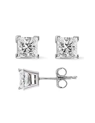 0.50 Ct. Princess Cut Diamond Stud Earrings by McQueen Jewelry (G, VVS2) Push Back
