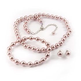 Chrystal Orchid 6mm Glass Pearl Necklace, Bracelet and Earrings Set by Margot... by