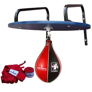 Speedball Platform Sets Genuine Cowhide Leather, Wooden Platform Blue Formica Lamination With Complete Fixing And Metal Wall Brackets Sets Punching Balls & Swivel Red Black Ball Poly Cotton Hand Wraps Red