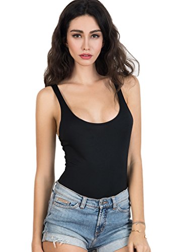 Choies Women's Cotton Blend Black Sexy Clubwear Scoop Neck Plain Bodysuit S