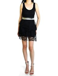 Elasticized   Waistline Rayon/Spandex Banding Sheer Tiered Lace  Dress