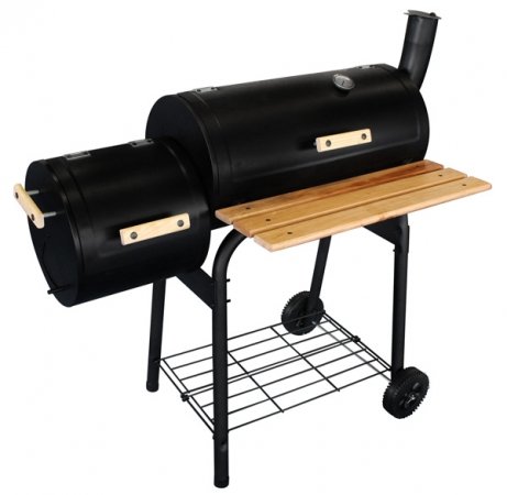 Barbecue à charbon tonneau américain smoker fumoir grill desserte bois mobile 2 roues