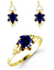 Childs 14k Yellow Gold Blue White CZ Earrings Size 4 Ring Set