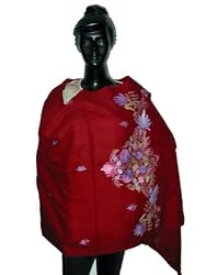 Gergious Maroon Color Wraps and Shawls Stole with Embroidery on Wool From Kashmir 72 X 28 Inches Free Shipping