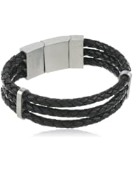 Stainless Steel Leather Braided Bracelet, 8.5"