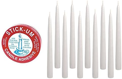 Elegant Taper candles Premium Hand Dipped 12" Tall Set of 12 with Candle Adhesive Holds Candles Straight ...