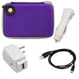GTMax Purple Eva Pouch Carrying Case + Black USB 2.0 A to Mini-USB B 5-Pin Cable + White USB Home Wall AC Charger + White USB Car Charger for Magellan RoadMate 5045-LM, Maestro 5310 ,Garmin nuvi 1450LM, nulink 1695, nuvi 2300LM, nuvi 2450,TomTom 540 WTE, EASE, 2435, 2535