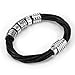 URBAN JEWELRY Trendy Black Genuine Leather Biker Mens Bracelet with Magnetic Stainless Steel Clasp, 8