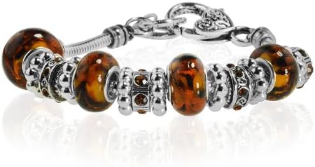 Tiger Eye Murano Glass Type Bead and CZ Garnet Crystal Bracelet, 7.5"