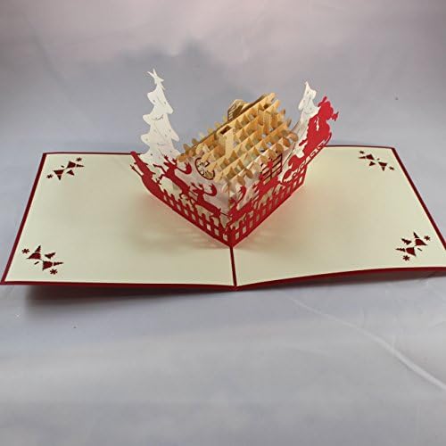 3D Pop Up Reindeer and Santa's Workshop Christmas Card Pack of 3 Beautiful Cards from Love Our Gifts. Intricately Cut and Hand Assembled. Ships Quickly from New York.