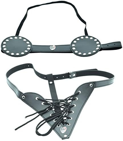 AnE Toys Sexy Lace Up Sports Womens Crotchless Panty G-String Thong Black PU Leather Sexy Lingerie Adjustable With Matching Bra Open Crotch