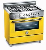 Bertazzoni Professional Series X365PIRGI 36 Pro-Style Dual-Fuel Range with 5 Sealed Burners, 4.0 cu. ft. European Convection Oven, Pyrolytic Self-Clean, Oven Mode Selector, Temperature Probe and Indicator Lights: Yellow