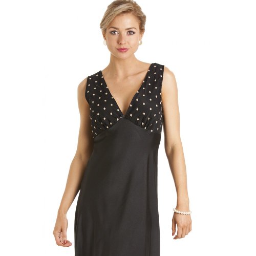 Camille - Chemise de nuit en satin - motif étoilé - femme - noir - taille 38 à 52 38/40 Camille - Chemise de nuit en satin - motif étoilé - femme - noir - taille 38 à 52 38/40