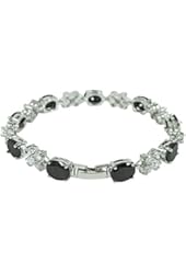 Ladies Silver Tone Fashion Bracelet White Round and Oval Black Cubic Zirconia CZ BR-058