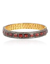 3.89cts Diamond Pave 17.75cts Gemstone 7.6gms Gold Designer Bangle Silver Party Fashion Jewelry