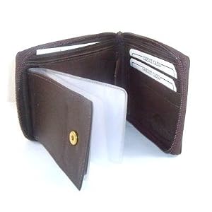Mens Genuine Brown LEATHER ZIPPER Bifold Wallet and Credit Card Holder