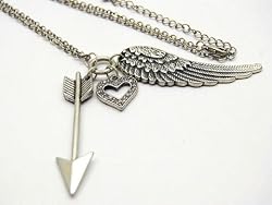 Angel Wing, Heart, Arrow Cupid Angel Love Necklace
