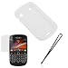 GTMax Clear Checker Soft Gel Case + Clear LCD Screen Protector + Neck Strap Lanyard for BlackBerry Bold 9900, Bold 9930 (Montana)