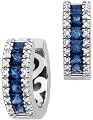Sapphire and Diamond Hoop Earrings in 14K White Gold