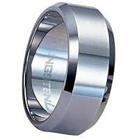 Beveled Edge Mirror Polished Center 8mm Comfort Fit Mens Tungsten Carbide Wedding Band Ring Size 11