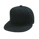Plain Fitted Flat Bill Hat - Black, 7 1/2