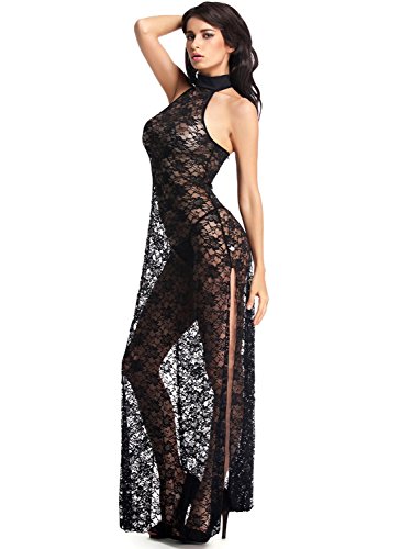 Amoretu womens floral lace lingerie long cheongsam side…