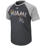 MLB Boys' Miami Marlins Junior League Short Sleeve Raglan Overdyed Tee (Pro Navy/Pro Scarlet, Large)