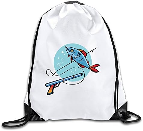 Funny Spear Fishing Cartoon Drawstring Shoulder Bag White Unisex