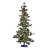 7 PRE-LIT BIG CONE NEEDLE PINE TREE W/403 TIPS, SNOW & LASER GLITTER, PINECONES, GRAPEVINES, UL250 CLEAR LIGHTS, WIRED METAL BASE & 45 GIRTH .