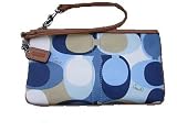 Coach Signature Scarf Print Large Wristlet Zip Wallet Handbag Blue White Cream 42079