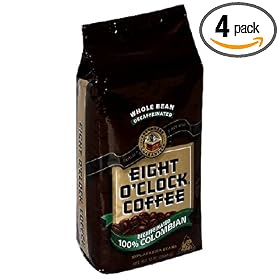 Eight O'Clock Coffee, 100% Colombian Decaf Whole Bean, 12-Ounce Bags (Pack of 4)