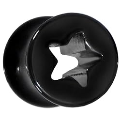 2 Gauge Black Acrylic Hollow Star Saddle Plug