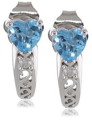 10k White Gold, Diamond and Blue Topaz Earrings, (.03 cttw, Hi Color, I1-I2 Clarity)