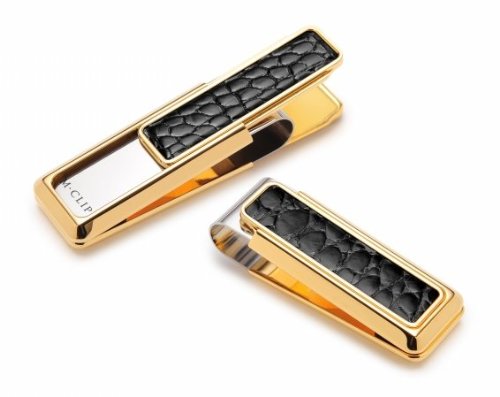 M-Clip New Yorker 18K Gold Finish with Genuine Black Alligator Inlay Money Clip