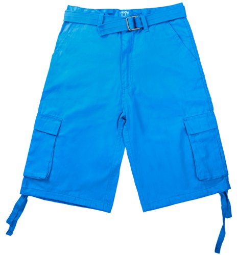 North 15 Men's Belted Crafted Cargo Pockets Twill Cotton Shorts Size 32-50