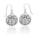Ancient Tree of Life with Sun and Moon Symbol Round Filigree Sterling Silver Earrings