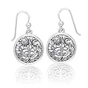 Ancient Tree of Life with Sun and Moon Symbol Round Filigree Sterling Silver Earrings