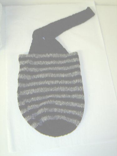 B34 - Hand Crocheted Gray and Black Chenille and Gimp Tweed Hand Bag with Handle for Women and Teens