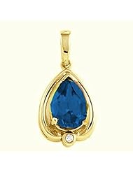 10K Yellow Gold Pear Cut Chatham Created Sapphire and Diamond Pendant -- LIFETIME WARRANTY