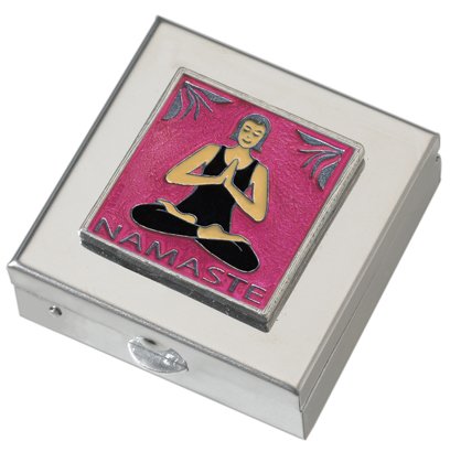 Yoga Namaste Rose Small Pill Box - Polished w/Mirror