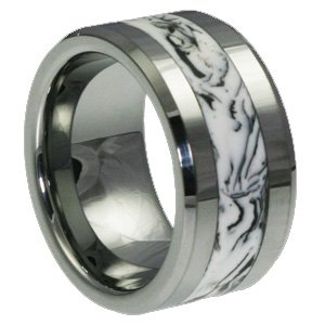 12mm Marble Tungsten Ring - Beveled