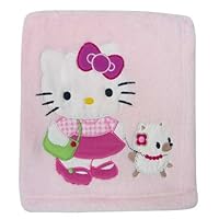 Bedtime Originals Hello Kitty and Puppy Fleece Blanket with Applique - Pink