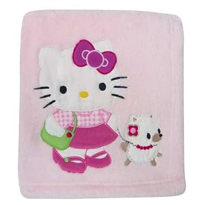 Bedtime Originals Hello Kitty and Puppy Fleece Blanket with Applique - Pink (Price:$14.99)