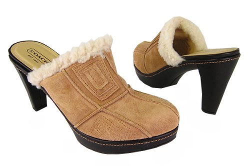 Coach Aubrey Suede Sheared Camel Clogs