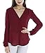 Urban CoCo Womens V Neck Ruffled Shoulder Business Causal Chiffon Blouse Button Down Shirts (Large, Wine Red)